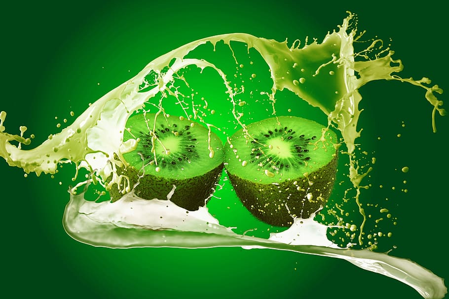 kiwi splash, Kiwi, splash, fruit, green, milk, drop, green Color, freshness, nature