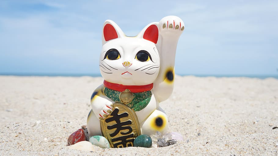 maneki neko, feng shui, maneki, kucing, simbol, beruntung, feng, Jepang, icon, senang