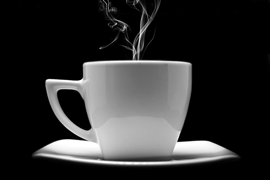 taza humeante, café, seo, humo, comercialización, taza, bebida, comida y bebida, fondo negro, taza de café