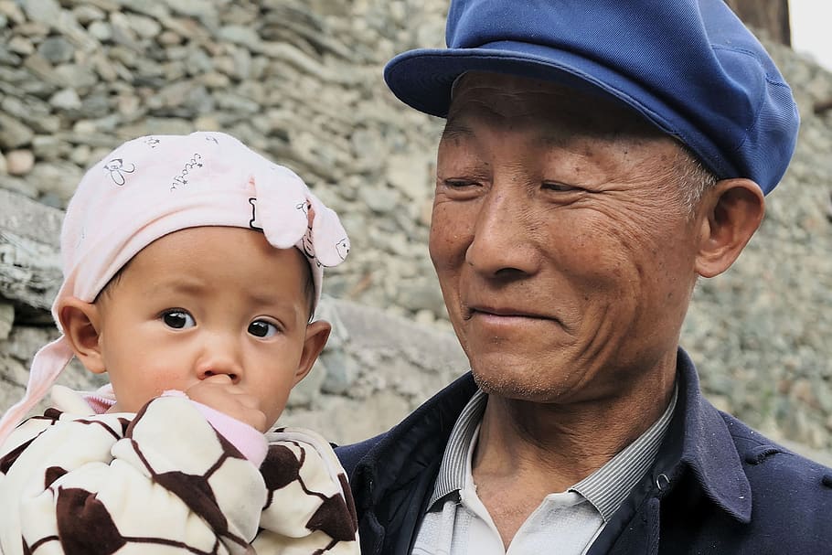 grandfather, asian, proud, cute, headshot, two people, portrait, child, real people, family
