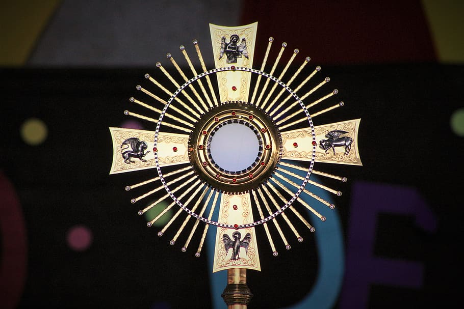 gold cross, Jesus, Catholic, Christ, Communion, church, eucharist, catholicism, host, faith