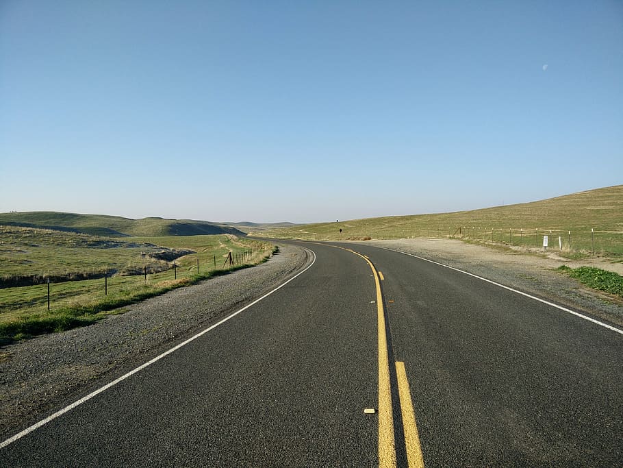 empty curved road, road, route, dom, landscape, nature, usa, road trip, california, holiday