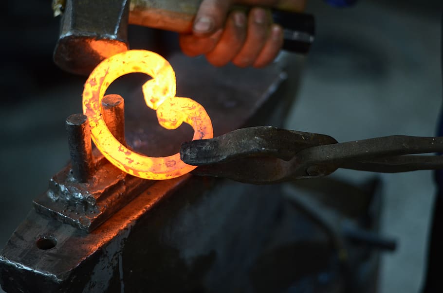 forge, forging, fire, metal, tool, hammer, industry, workshop, heat - temperature, indoors