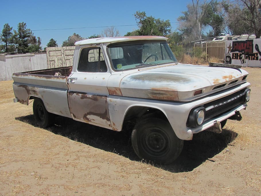 chevy, pickup, car, automobile, classic car, 64, old, rusty, rat rod, mode of transportation