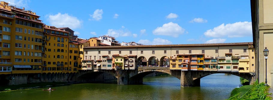 monolithic part of the waters, panoramic, travel, architecture, river, arno, florence, ponte vecchio, italy, bridge
