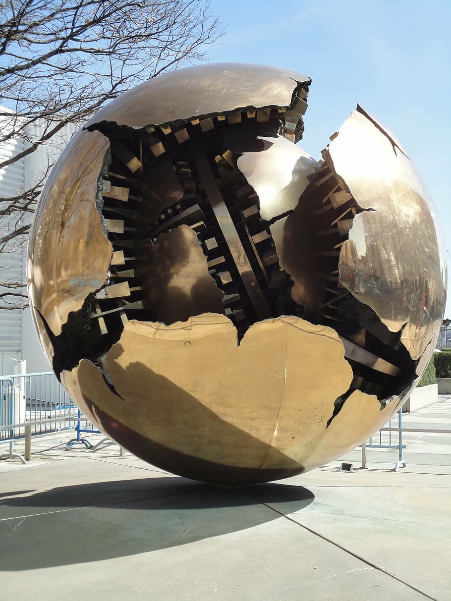 monument, sphere, un, new york, sunlight, day, nature, sky, shadow, sculpture