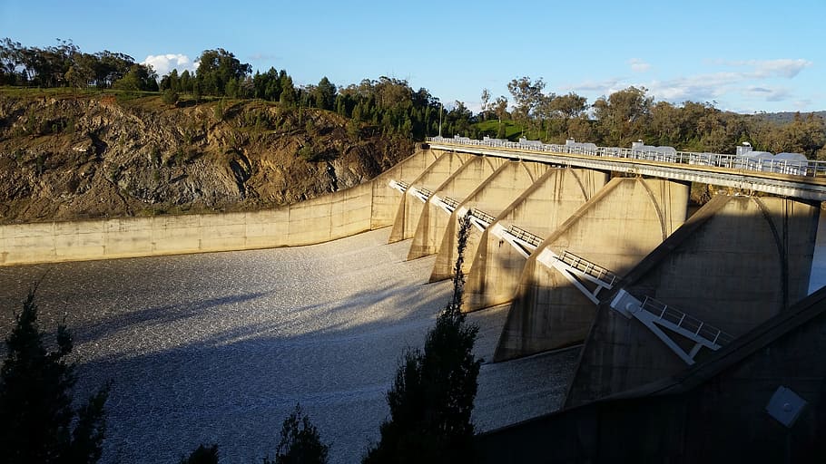 spillway, floodgates, dam, dam wall, burrendong dam, nsw, australia, water, flow, hydroelectric power