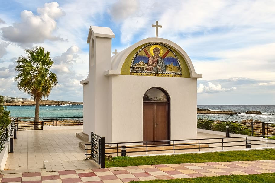 cyprus, ayia napa, ayios andreas, chapel, church, orthodox, religion, architecture, christianity, water