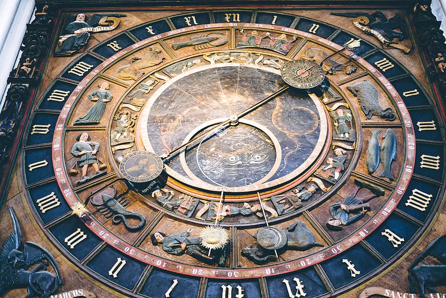 Astronomical clock, objects, clock, time, astrology Sign, old, clock