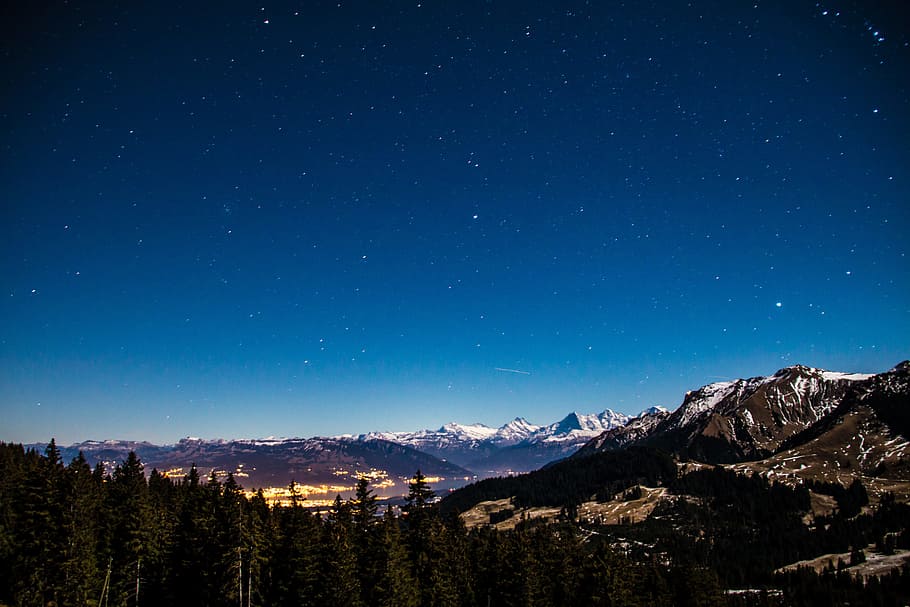 星空 星 山 長時間露光 夕方の空 スイス グルニゲル 夜空 風景 自然 Pxfuel