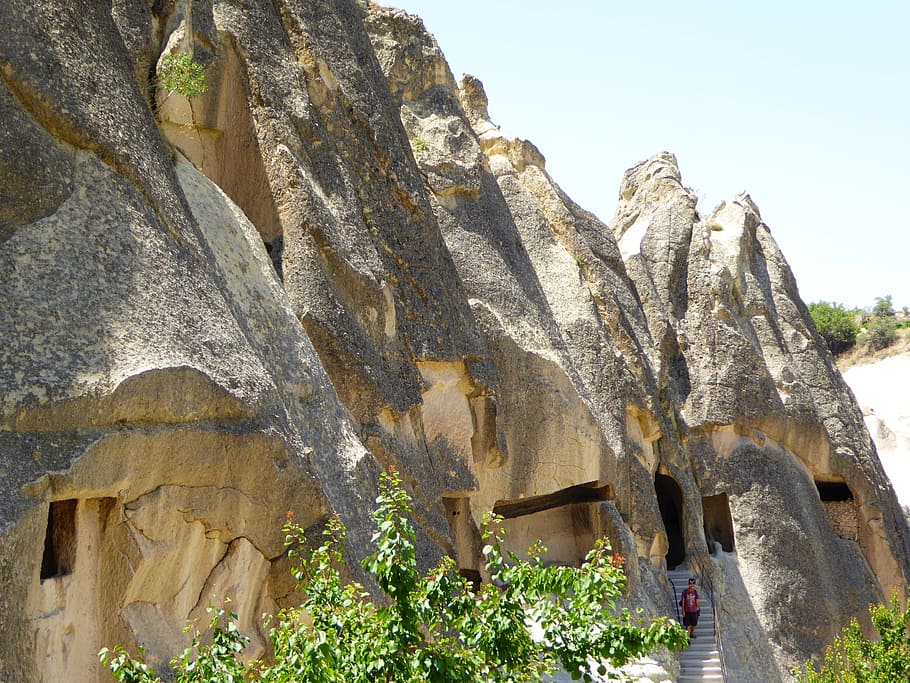 viviendas cueva, izmir, turquía, naturaleza, roca, formación rocosa, vista de ángulo bajo, día, roca - objeto, planta