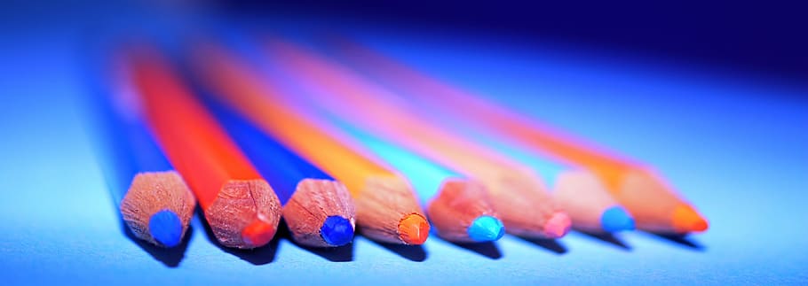 selective, focus photography, inline, colored, pencils, colors, art, materials, blue, red