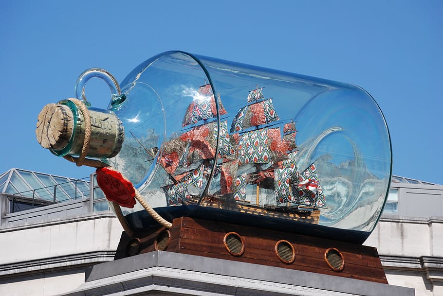 barco, botella, miniatura, nelson, obra de arte, yinka shonibare, londres, cielo, naturaleza, estructura construida