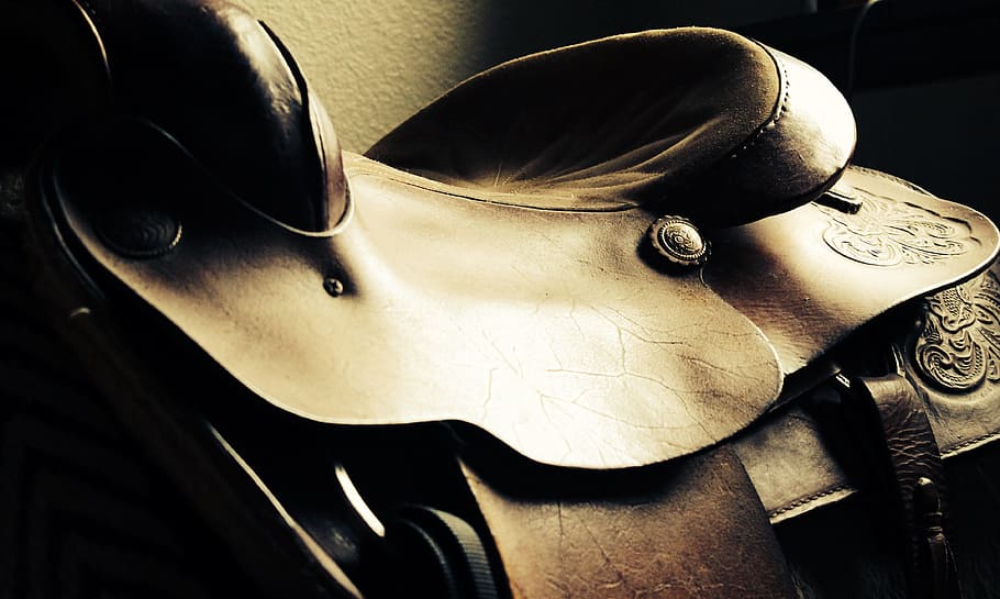close, shot, brown, leather horse saddle, Saddle, Western, Horse, Leather, western, horse, west