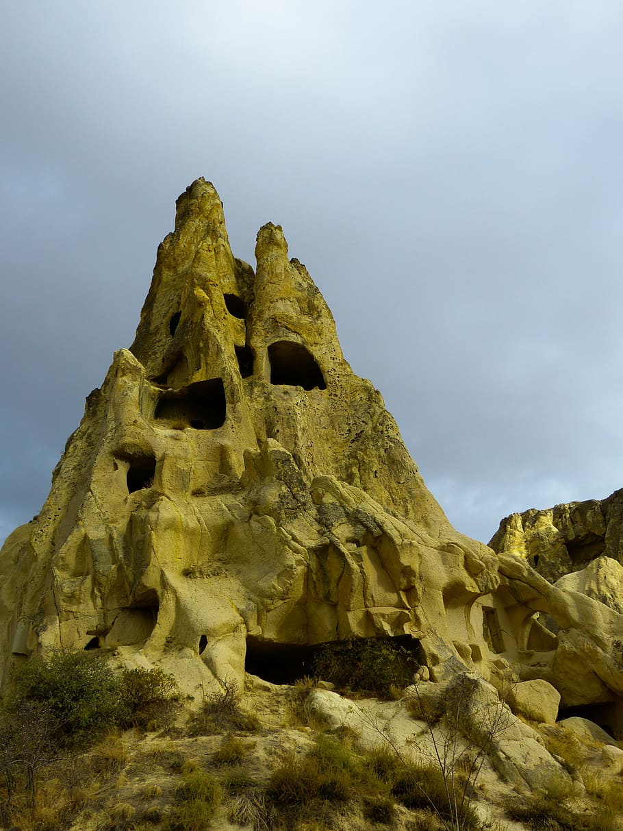 fairy chimneys, uchisar, fairy towers, tufa, apartments, city, residential structure, hole, caves, surreal