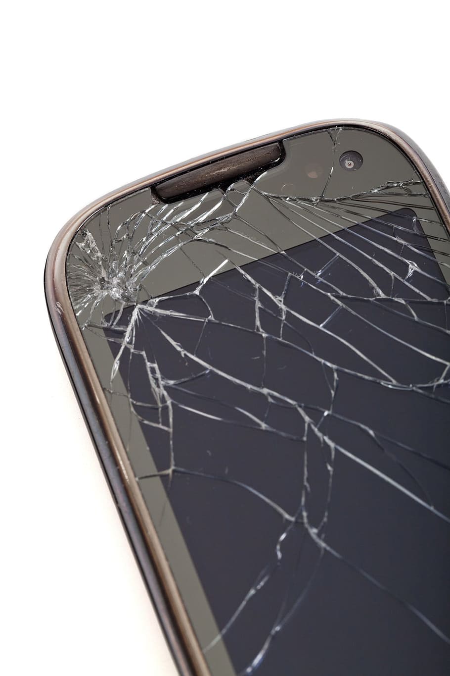 黒, スマートフォン, ひび, 強化ガラス, 壊れた, 携帯電話, 通信, 破壊された, ディスプレイ, 障害