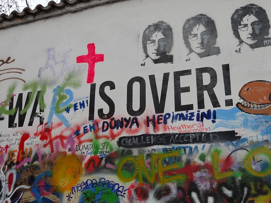 비틀즈, 전쟁, 문자 벽화, 화이트, 벽, 체코 사람, 공화국, 유럽, 경계표, 존