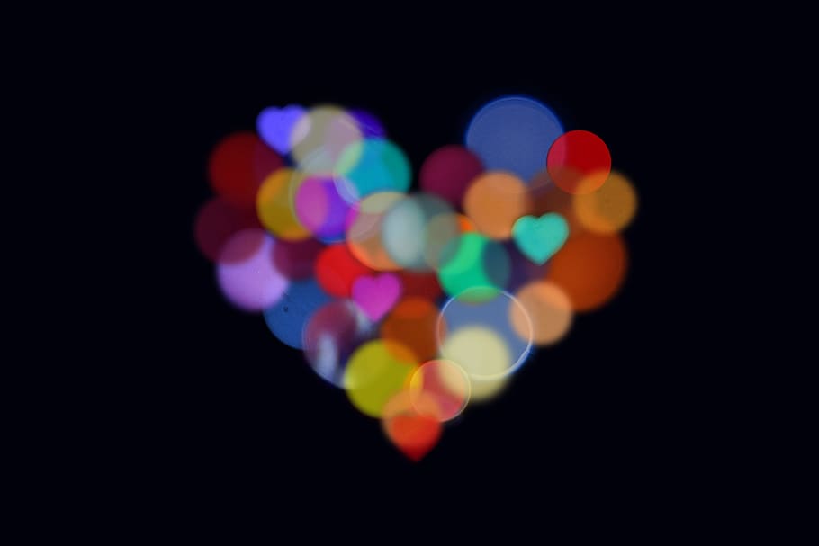 multicolored, heart bokeh light wallpaper, heart, bokeh, love, background, heart shape, valentine's day, festival, colorful