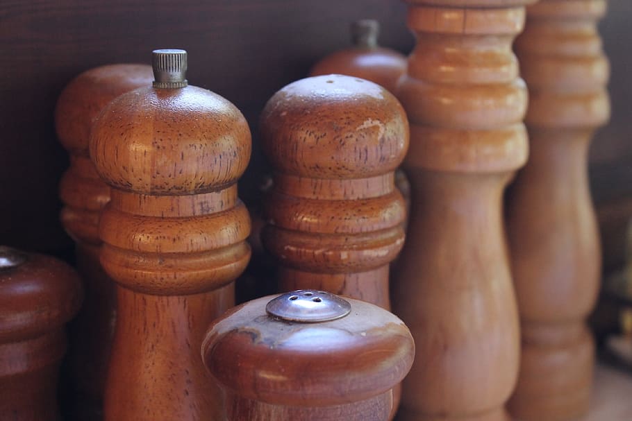 selective, focus photography, pepper mill, Grinder, Spice, spice mills, pepper mills, wooden, brown, kitchen