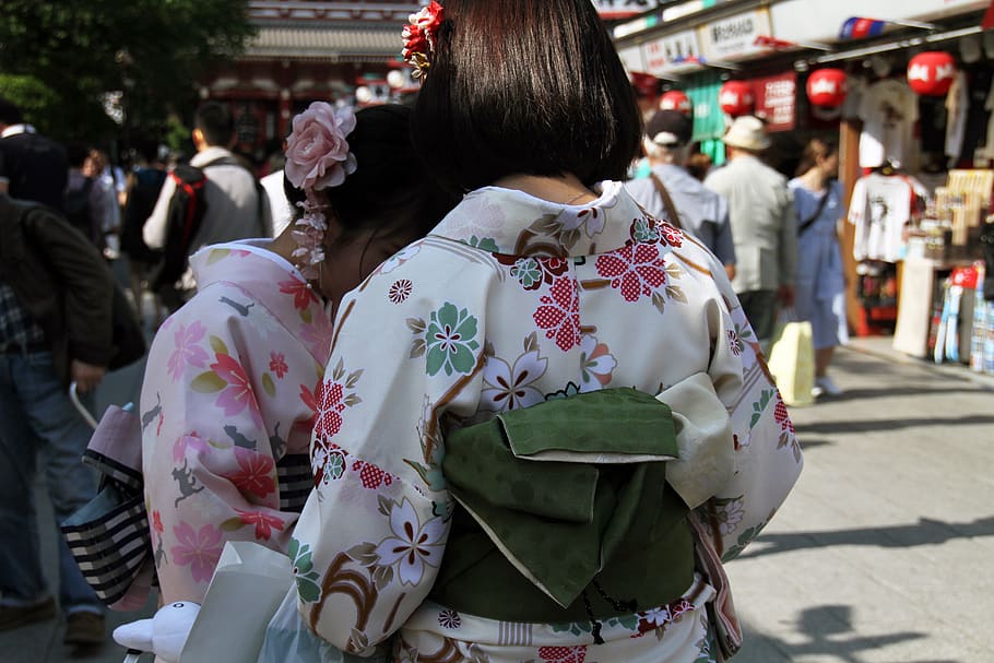 quimono, japonês, tradicional, moda, fêmea, roupas, gueixa, traje, vista traseira, pessoas reais