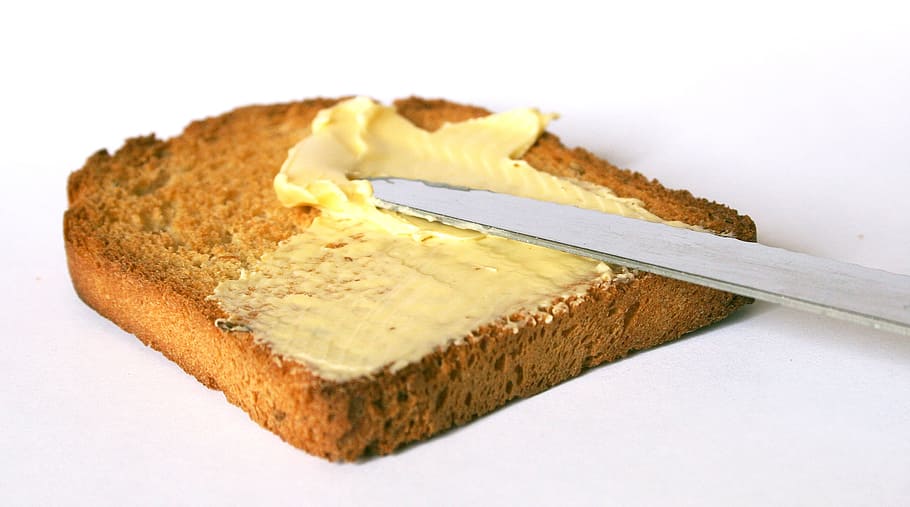 pan de molde, margarina, desayuno, pan, mantequilla, Comida, comida y bebida, fondo blanco, bienestar, marrón
