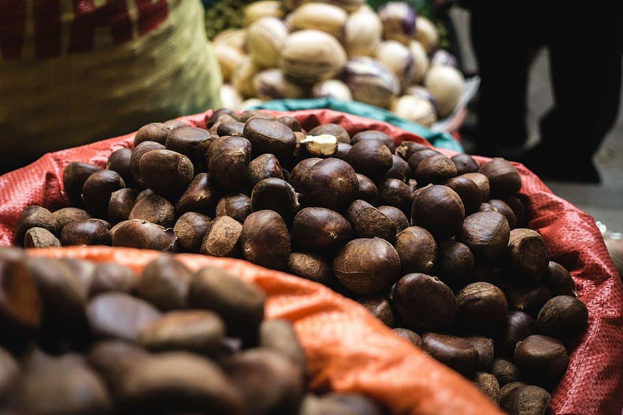 pasar petani, chestnut, close up, kacang-kacangan, makanan, makanan dan minuman, kesegaran, kelompok besar benda, pasar, ritel
