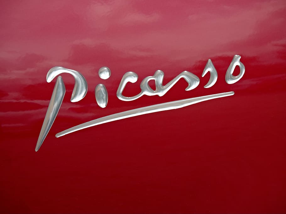close-up photo, picasso logo, picasso, citroen, signature, car, automobile, auto, autograph, marque