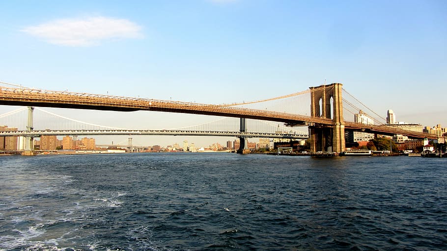 jembatan brooklyn, jembatan manhattan, kota new york, jembatan gantung, sungai timur, manhattan, jembatan, nyc, amerika serikat, apel besar