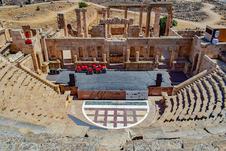 teater kuno, Arsitektur, reruntuhan, kuno, sejarah, bersejarah, pariwisata, budaya, perjalanan, gerasa