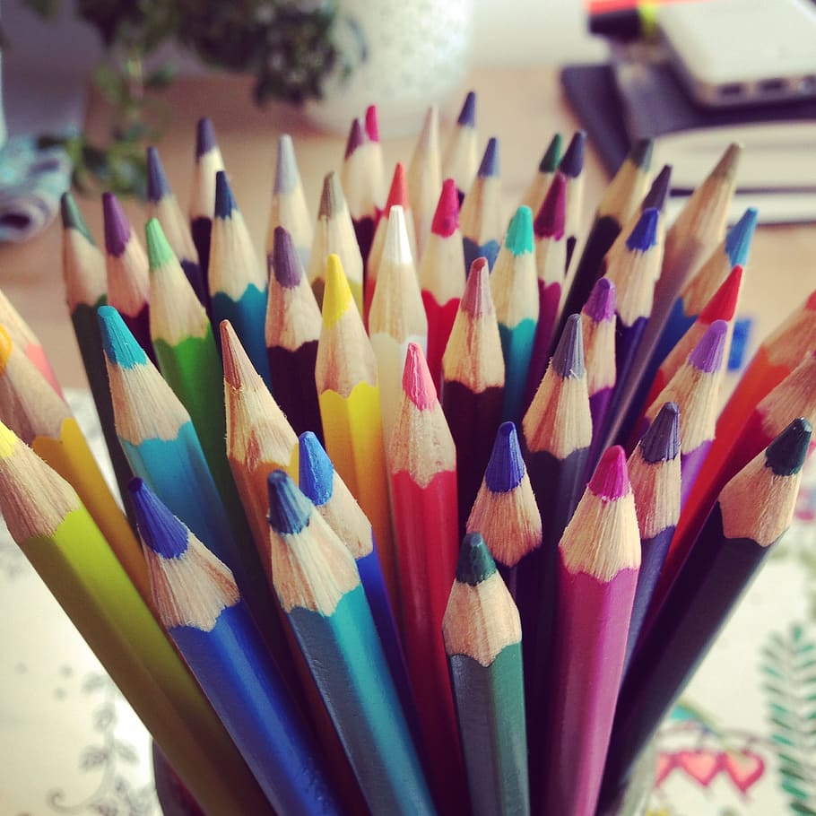 berbagai macam, warna, pensil berwarna, pensil warna, warna-warni, pena, cat, buku mewarnai, menggambar, sekolah