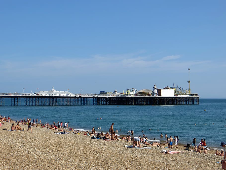 brighton, pier, beach, england, sussex, sea, sky, uk, landmark, water