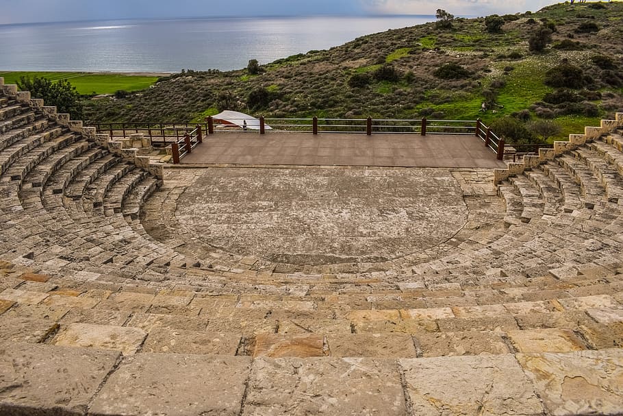 Siprus, Kourion, Teater Kuno, Yunani-Romawi, situs, reruntuhan, arkeologi, Yunani, Romawi, perjalanan