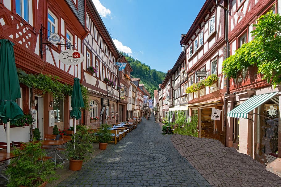 empty, road, houses, miltenberg, odenwald, bavaria, lower franconia, germany, old town, places of interest