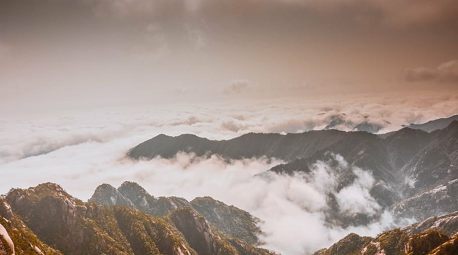 huangshan, clouds, xian qi, foggy road, travel, destination, mountain, nature, mountain Peak, landscape