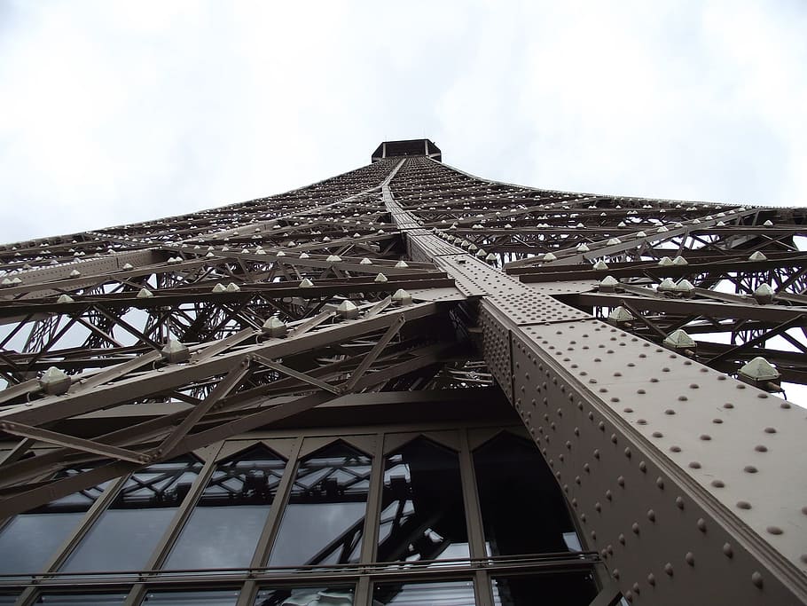 tower, eiffel tower, paris, built structure, architecture, low angle view, sky, metal, travel destinations, day