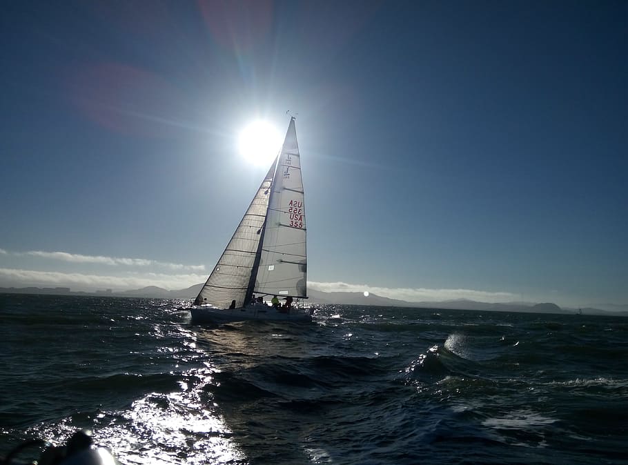 white, sailboat sailing, body, water, daytime, Sailing, Racing, Regatta, J-105, 105