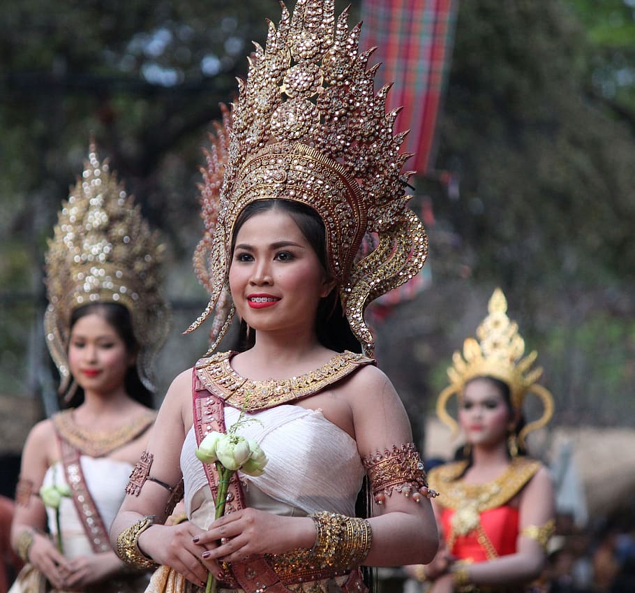 bailarina, asia, tradicional, tailandés, khmer, tailandia, personas, cultura, niña, religión