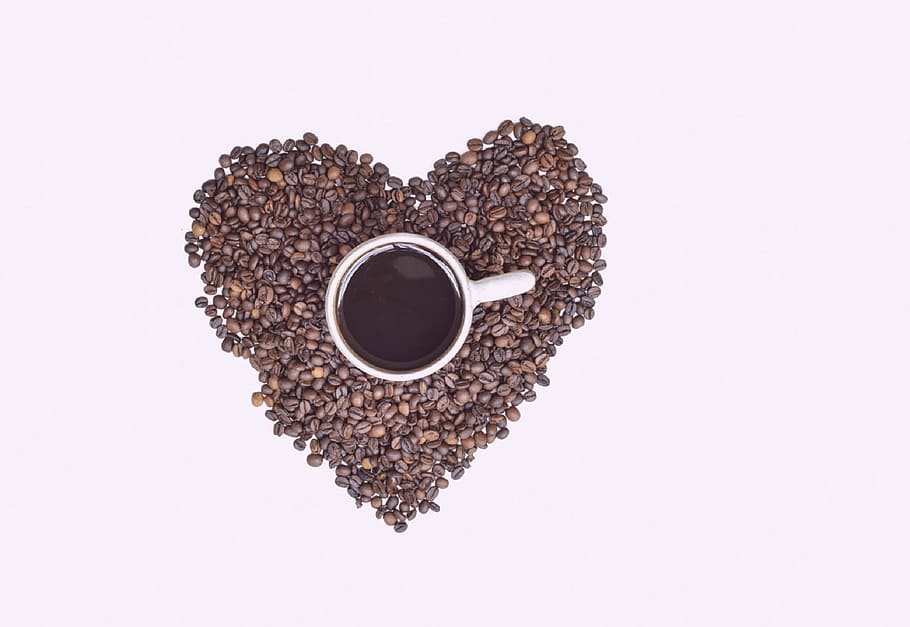 coffee, mug, black, coffee beans, heart, cup, beans, love, cup of coffee, shape