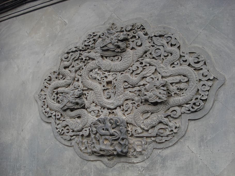 low relief, sculpture, pierre, gis, dragon, china, pattern, stone carving, architecture, carving - Craft Product