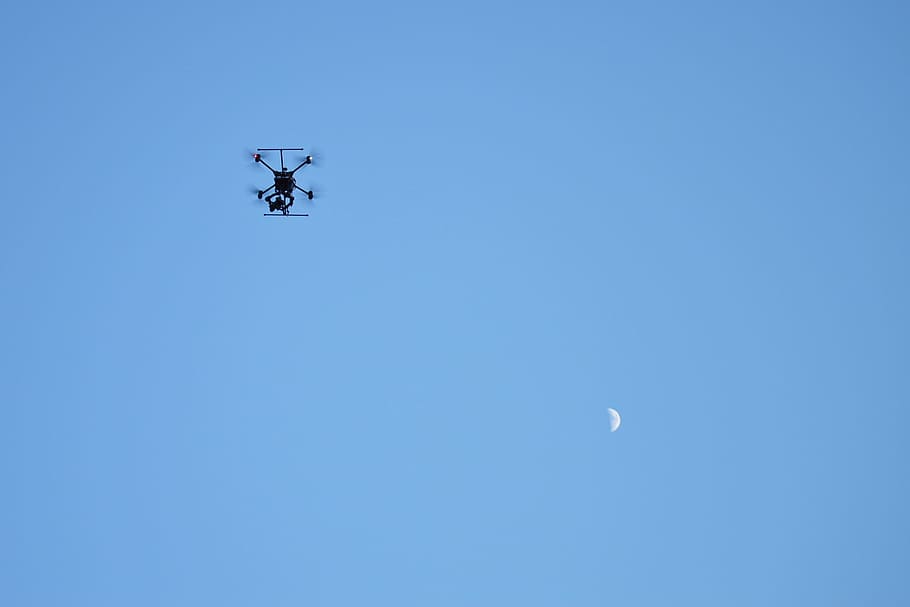 dron, aire, luna, tecnología, remoto, aeronave, helicóptero, vuelo, inalámbrico, robot