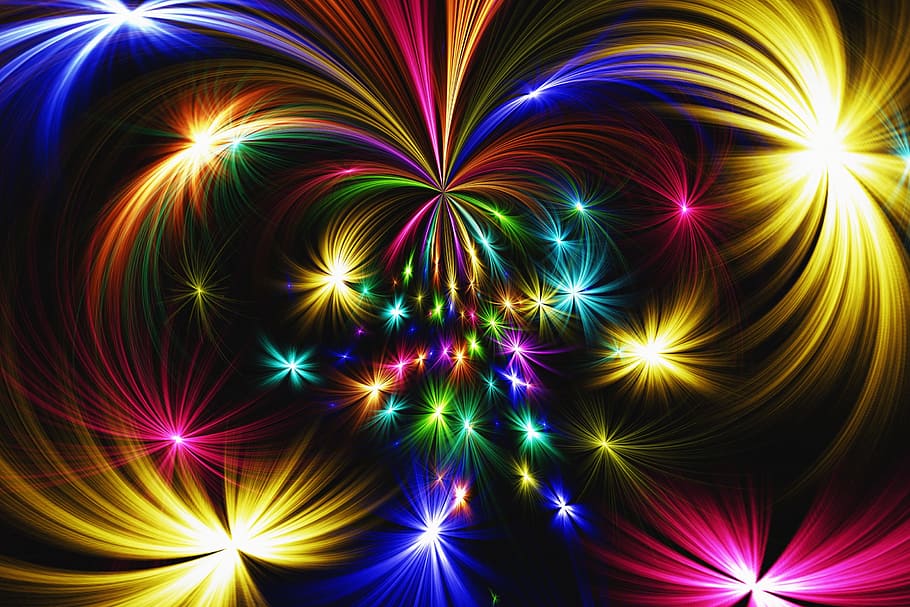 kembang api, bintang, abstrak, warna-warni, roket, hari tahun baru, malam tahun baru, sylvester, pergantian tahun, malam