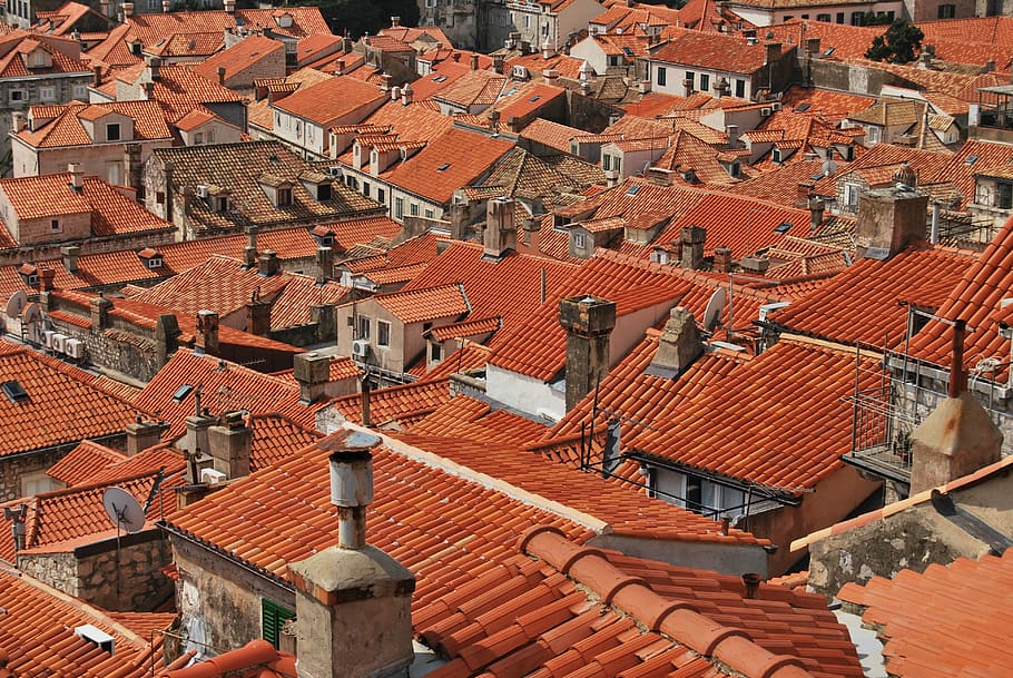 orange roof houses, roofs, roof tiles, red, dubrovnik, rooftops, tiles, croatia, town, architecture