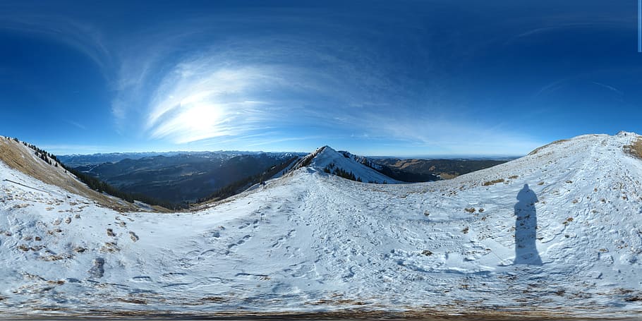 covered, hills, day, Winter, Panorama, Mountains, Snow, allgäu, sky, 360-degree panorama