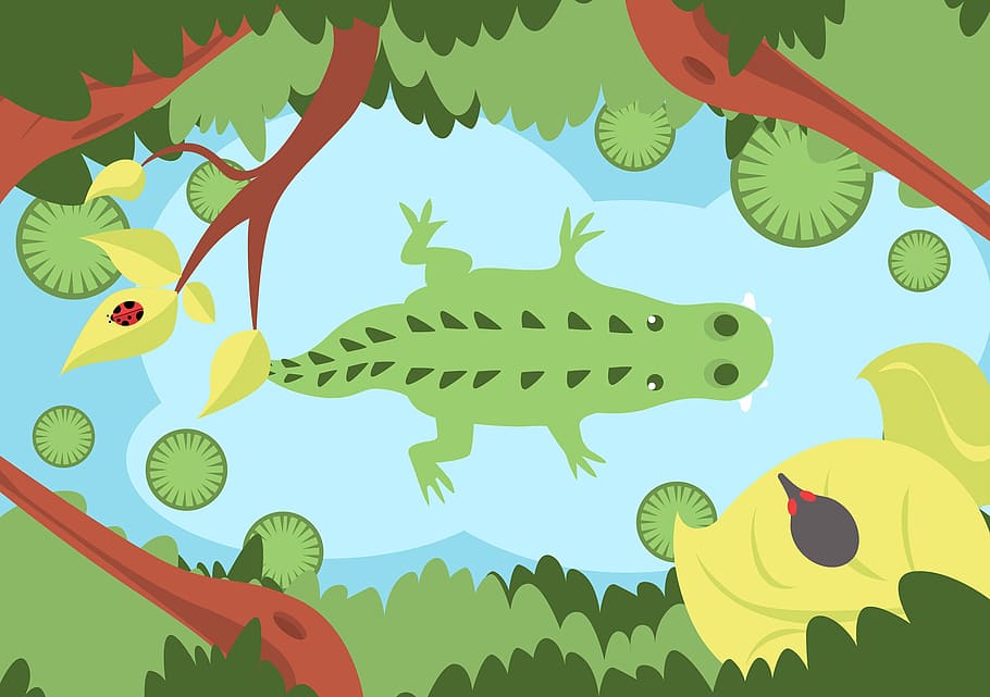 Alligator, rio, green, green color, leaf, silhouette, arts culture and entertainment, multi colored, painted image, sky