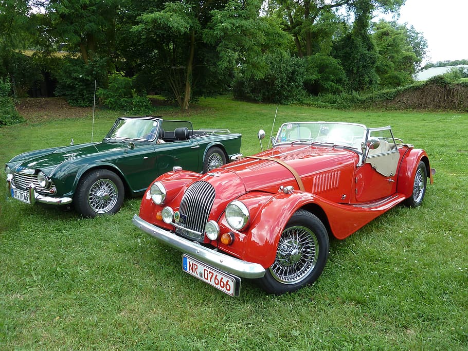 Austin, Triumph, Old, Fifties, Auto, oldtimer, convertibles, red, green, vehicle