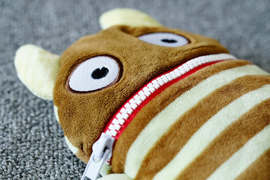 brown, beige, striped, animal wallet, gray, textile, worry about hog, teddy bear, soft toy, foot