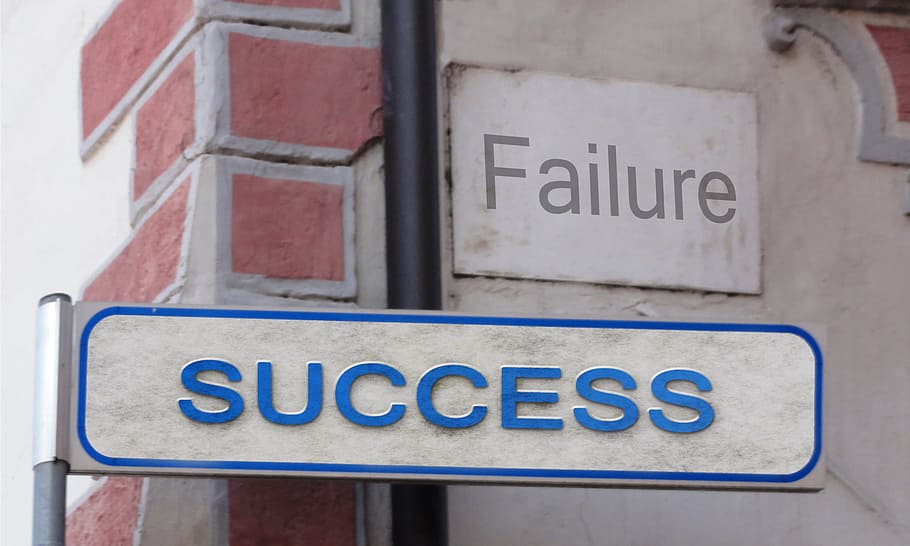 success street signage, wall, success, failure, street sign, shield, traffic sign, label, note, opportunity