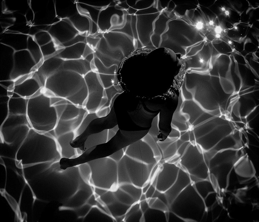 grey, scale photography, woman, swum, swimming, pool, grey scale, photography, swimming pool, beauty