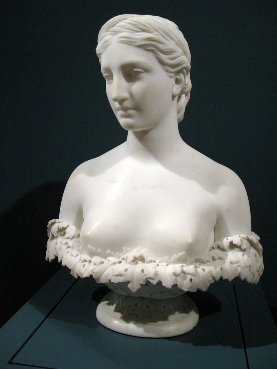 woman, bust, sculpture, marble, white, art, female, breast, antique, representation