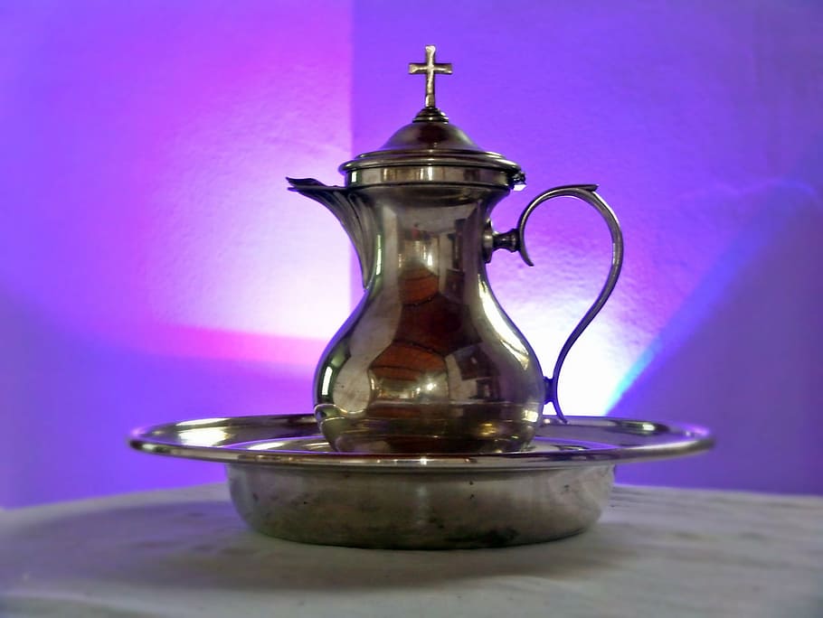 baptism, baptism tableware, purple, table, household equipment, indoors, still life, container, kitchen utensil, teapot